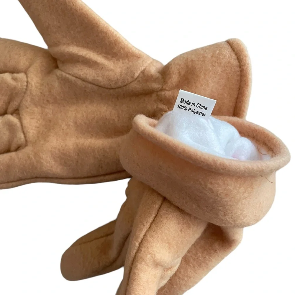 Women's Fleece Winter Gloves Lined Camel with Embroidered Feather Motif